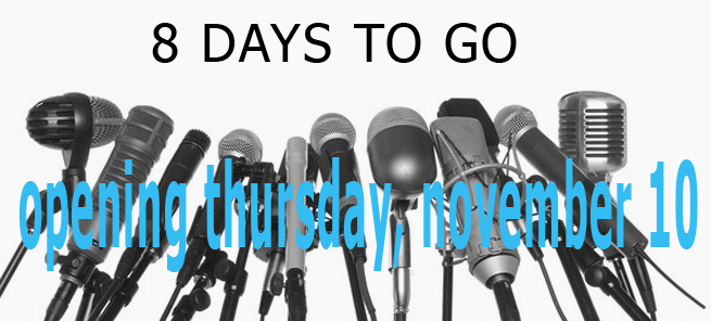 Various microphones aligned at press conference isolated over a white background